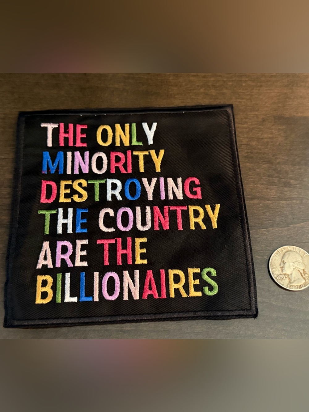 Embroidered Black Statement Patch with Multicolor Lettering